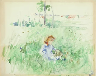 芝生に座る少女1882